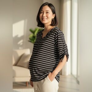 Mom's The Word Striped Button V-Neck Top